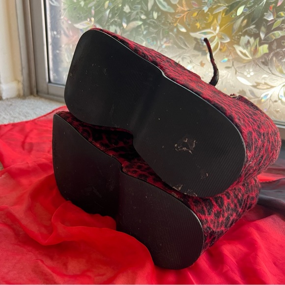Vintage 90s Platforms-Red Leopard Velvet Morbid Threads Mary Janes 8.5 (*read) - Picture 11 of 16